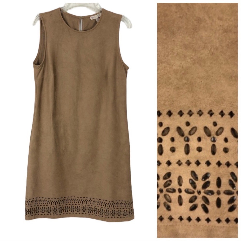 Lila Rose Suede Look Tan Dress with Cut Out Design
